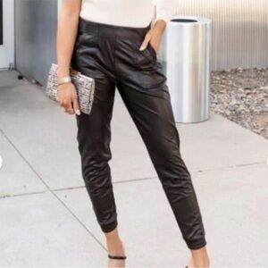 SPANX Leather Like Jogger Women's‎ Size XL Black Elastic Waist Excellent